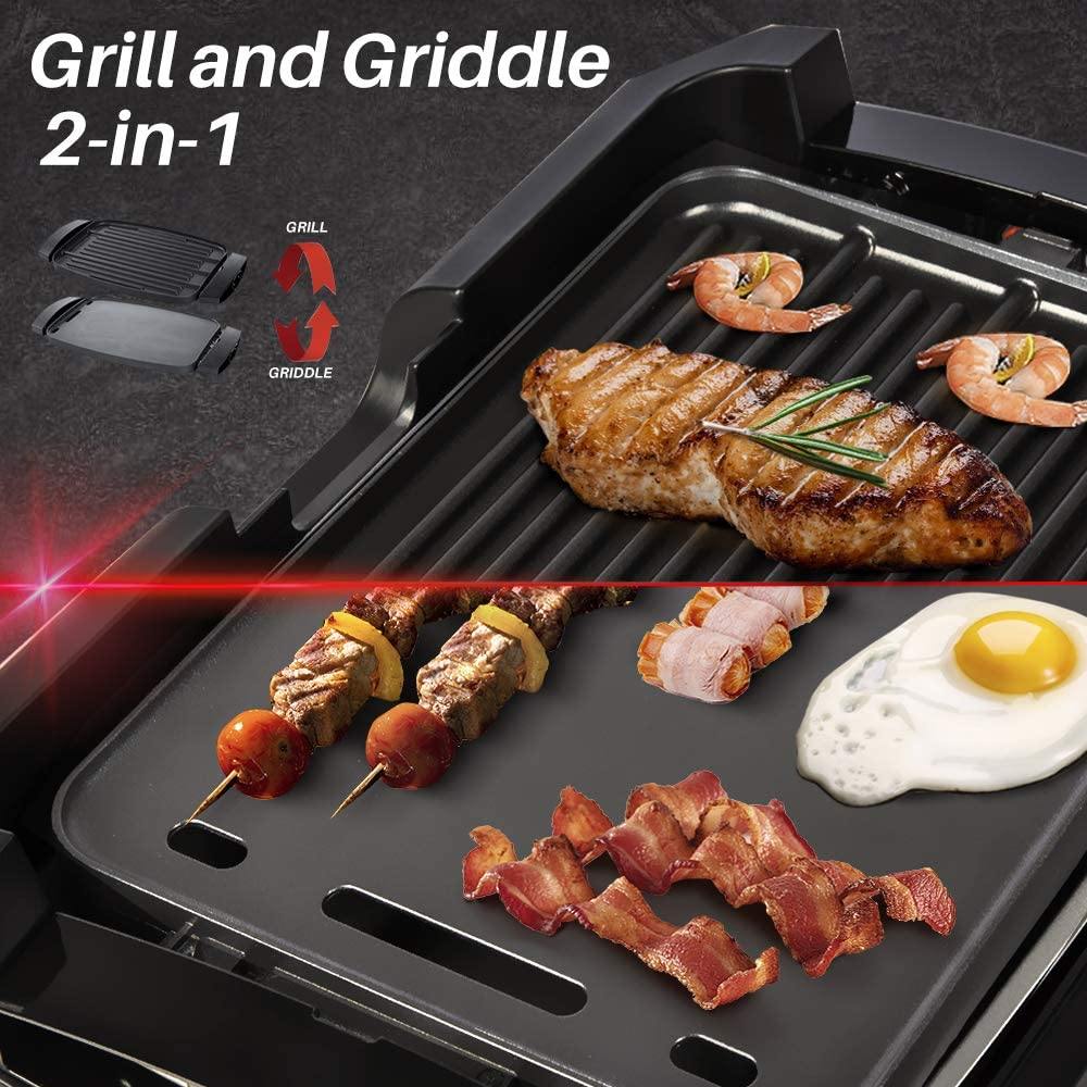 Secura Smokeless Indoor Grill 1800-Watt Electric Griddle with Reversible 2 in 1 Cast Iron Plate, Glass Lid, Extra Large Drip Tray (Dishwasher Safe) - JOY2ESpree