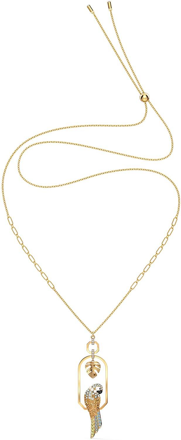 SWAROVSKI Women's Tropical Leaf and Parrot Design, Gold-Tone Finish, Necklace & Earrings Crystal Jewelry Collection - JOY2ESpree