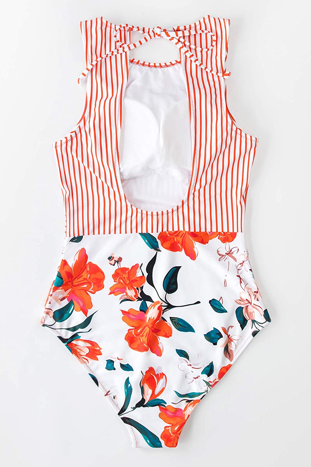 CUPSHE Women's Striped Leafy One Piece Swimsuit