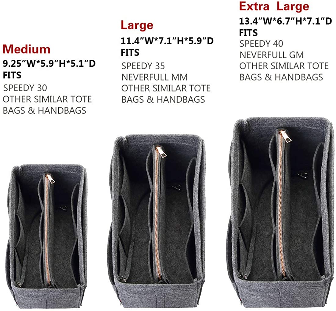 Purse Organizer Insert, Felt Bag organizer with zipper, Handbag & Tote Shaper, For Speedy Neverfull Tote, 5 Sizes