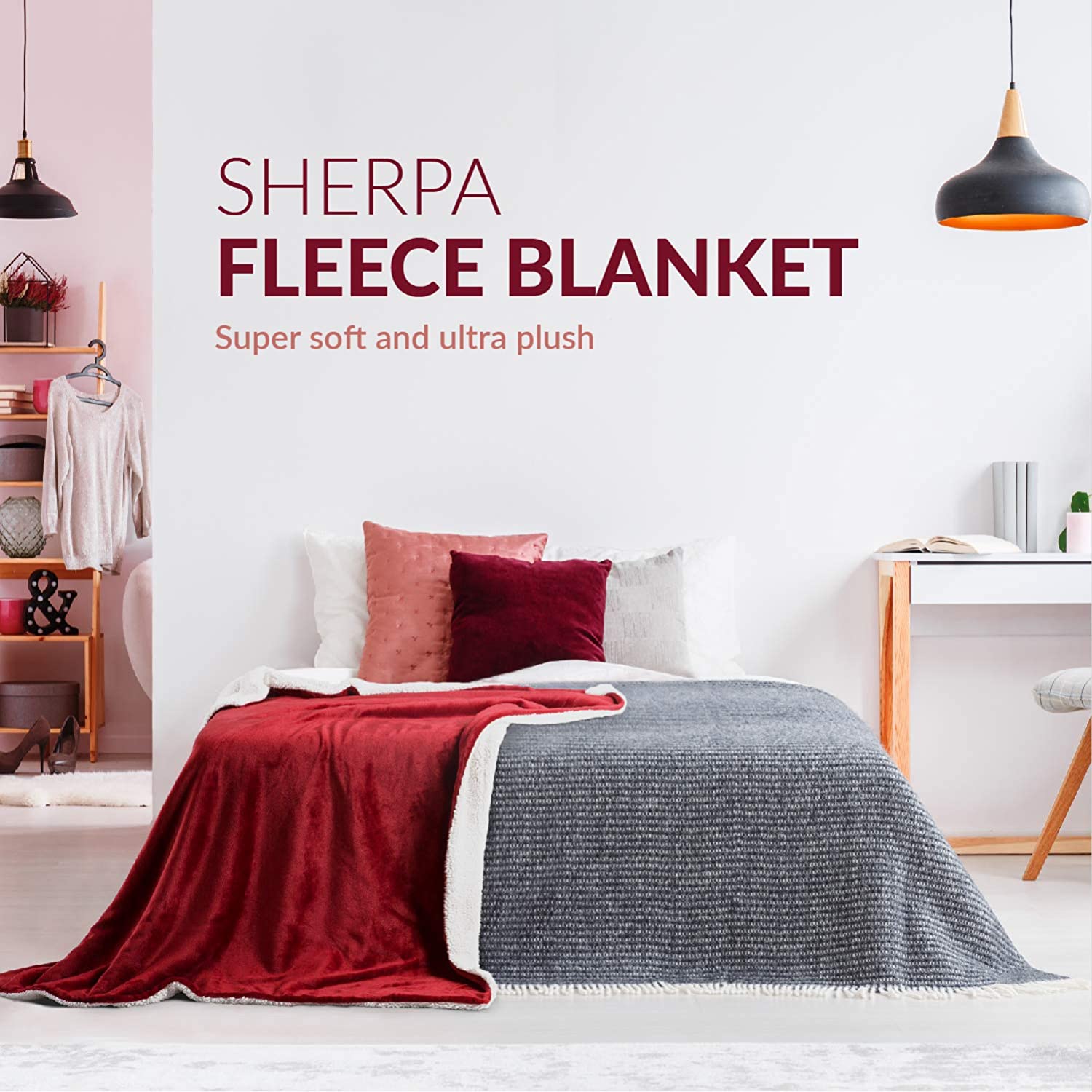 Bedsure Sherpa Fleece Blanket Throw Size Navy Lightweight Super Soft Cozy Luxury Bed Blanket Microfiber