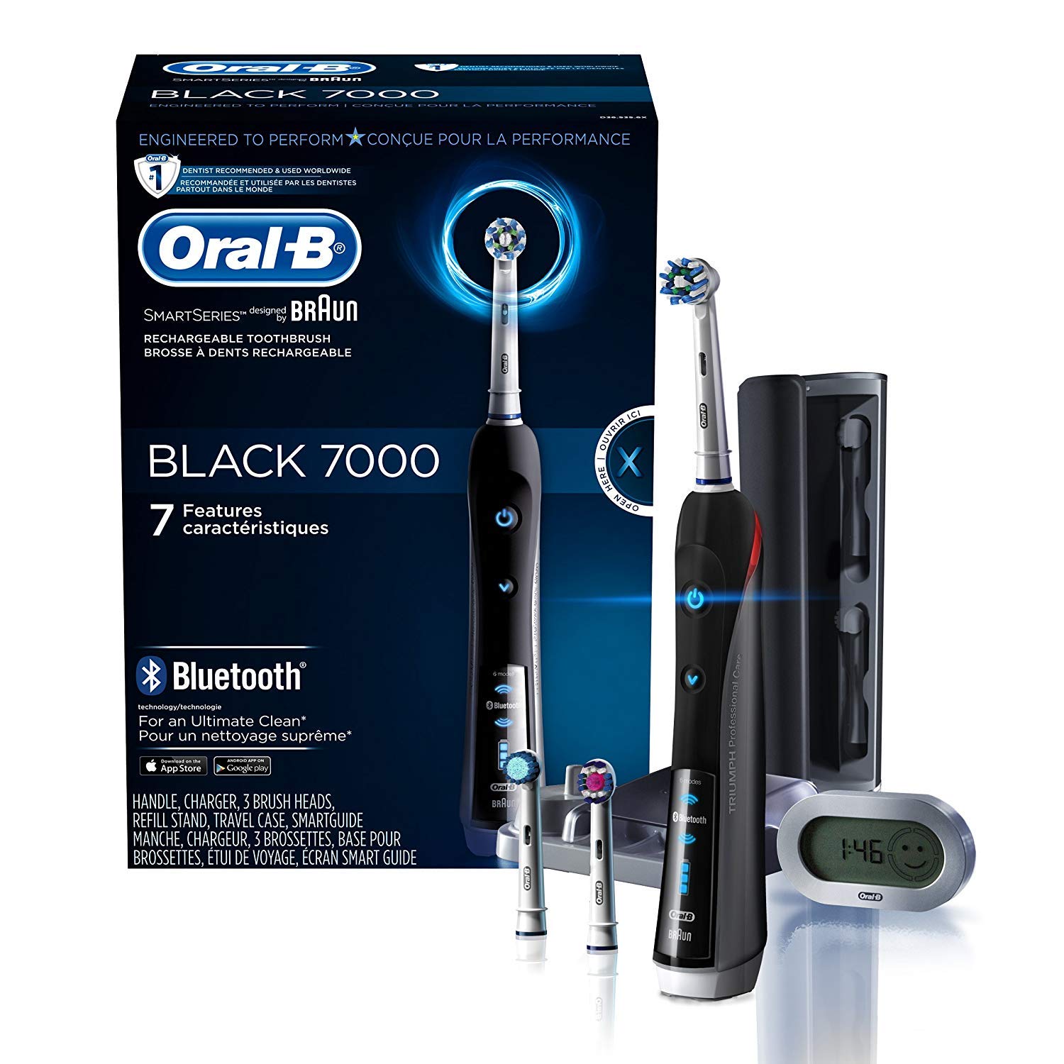 Oral-B 7000 SmartSeries Rechargeable Power Electric Toothbrush with Bluetooth Connectivity and Travel Case, White