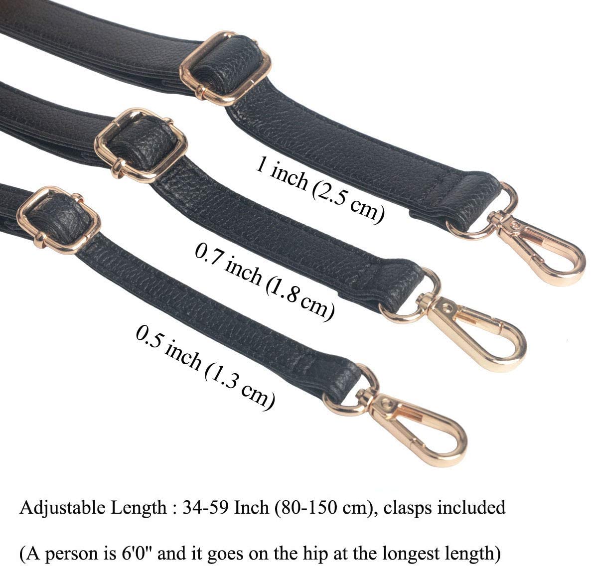 Beaulegan Purse Strap Replacement - Full Grain Microfiber Leather - 59 Inch Long Adjustable for Crossbody Shoulder Bag - 1 Inch Wide, Black / Silver