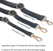 
                        
                          Load image into Gallery viewer, Beaulegan Purse Strap Replacement - Full Grain Microfiber Leather - 59 Inch Long Adjustable for Crossbody Shoulder Bag - 1 Inch Wide, Black/Gold
                        
                      