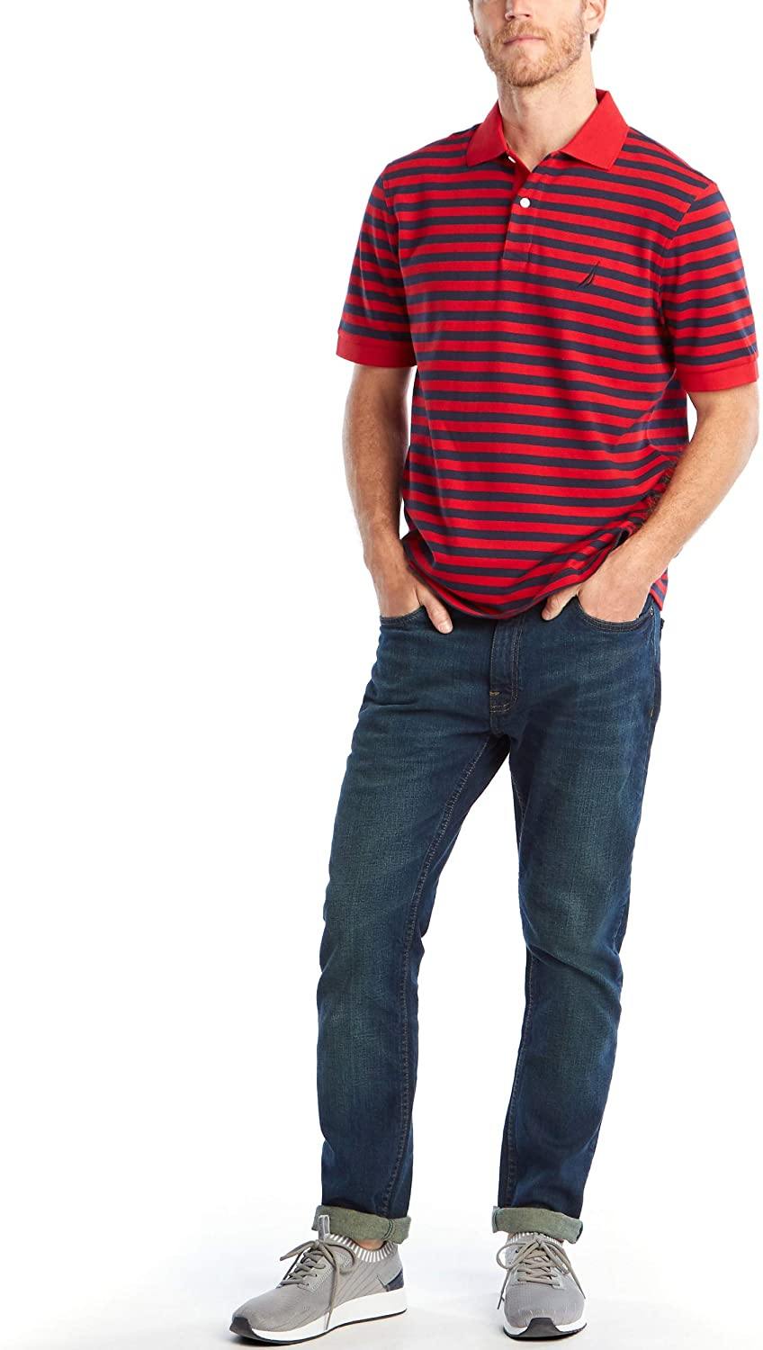 Nautica Men's Classic Fit 100% Cotton Soft Short Sleeve Stripe Polo Shirt - JOY2ESpree