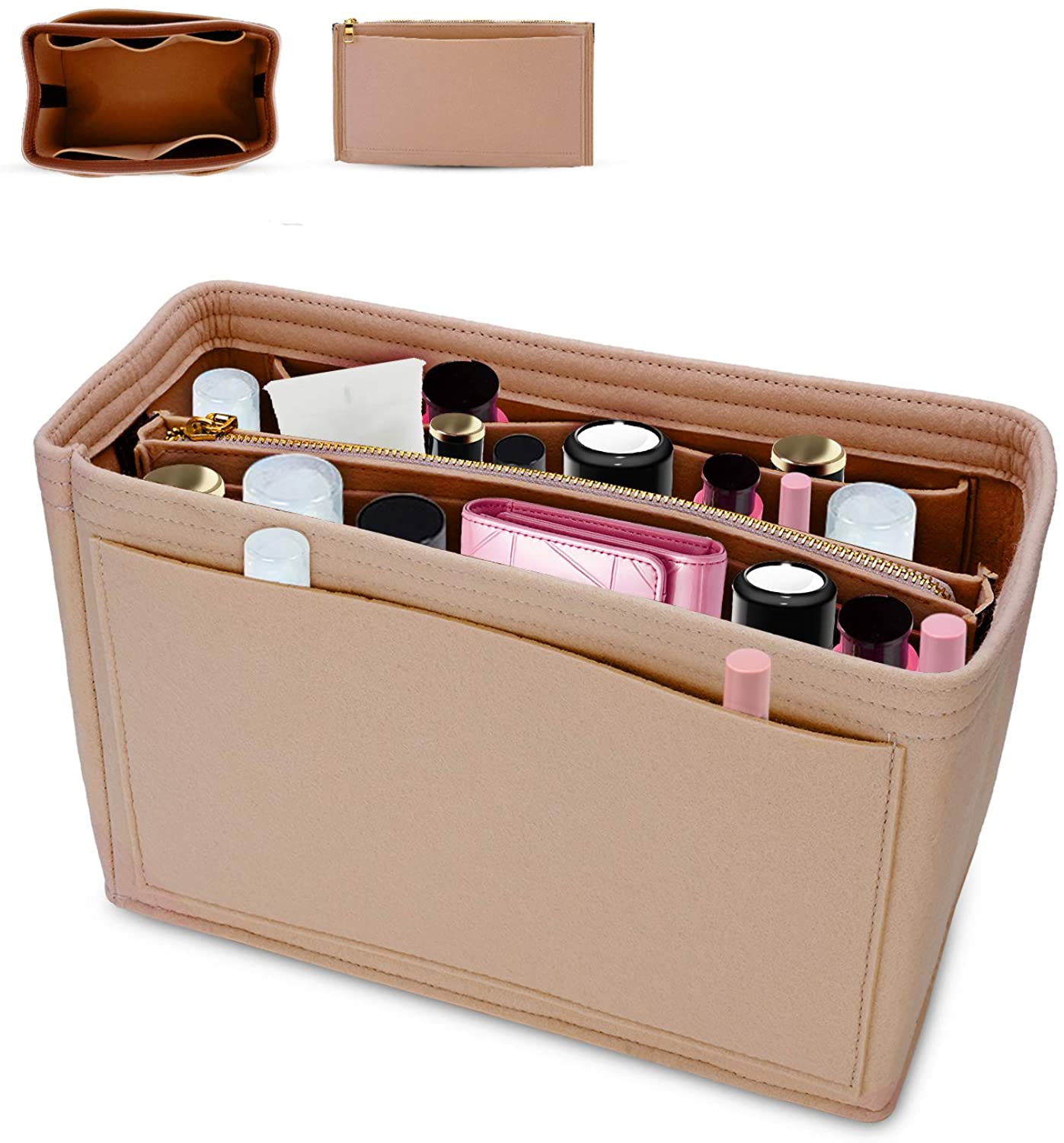 MA STRAP Felt Insert Organizer Bag Handbag Organizer Insert with Zipper Pouch for Speedy Neverfull Longchamp Tote