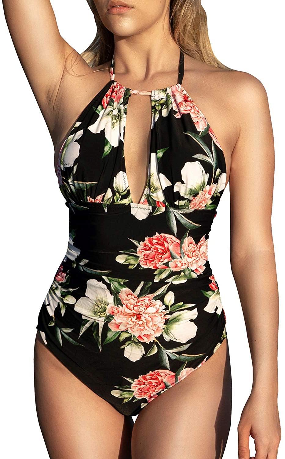 CUPSHE Women's One Piece Swimsuit Halter Tummy Control Multiway Swimwear Bathing Suits - JOY2ESpree