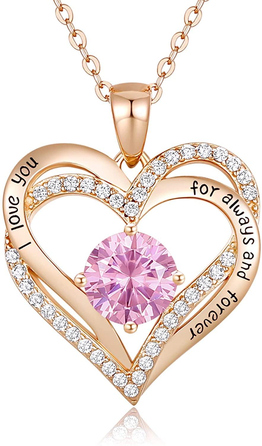 CDE Forever Love Heart Women Necklace 925 Sterling Silver Rose Gold Plated Birthstone Pendant Necklaces for Women - JOY2ESpree