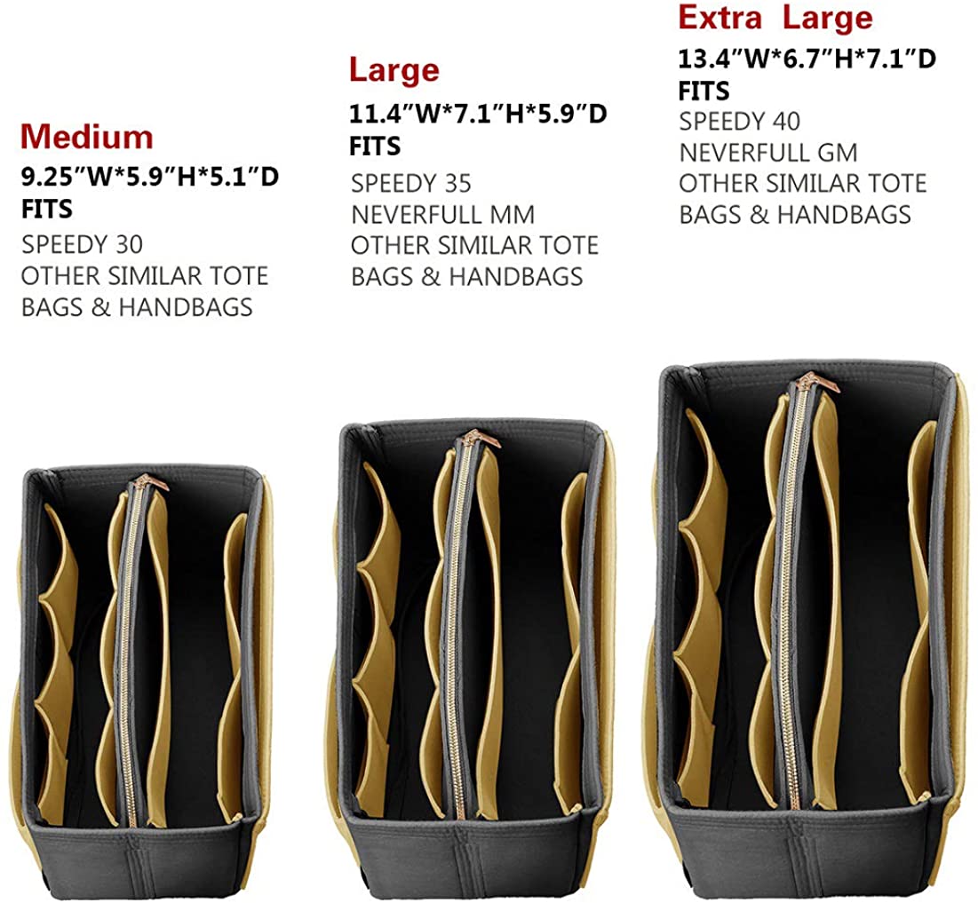 Purse Organizer Insert, Felt Bag organizer with zipper, Handbag & Tote Shaper, For Speedy Neverfull Tote, 5 Sizes