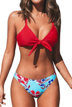 
                        
                          Load image into Gallery viewer, CUPSHE Women's Red Floral Print Knot Adjustable Bikini Sets
                        
                      