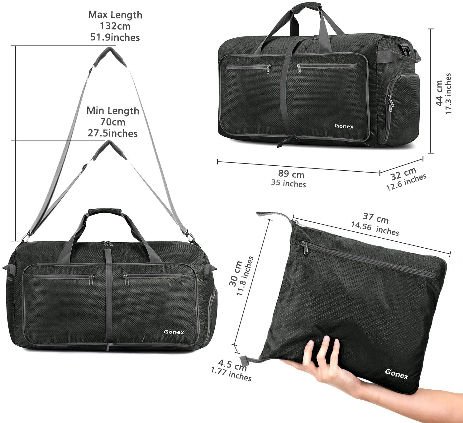 Gonex 150L Travel Duffel Bag Foldable Extra Large Duffle Bag XL Heavy Duty for Men Women for Luggage Shopping Gray