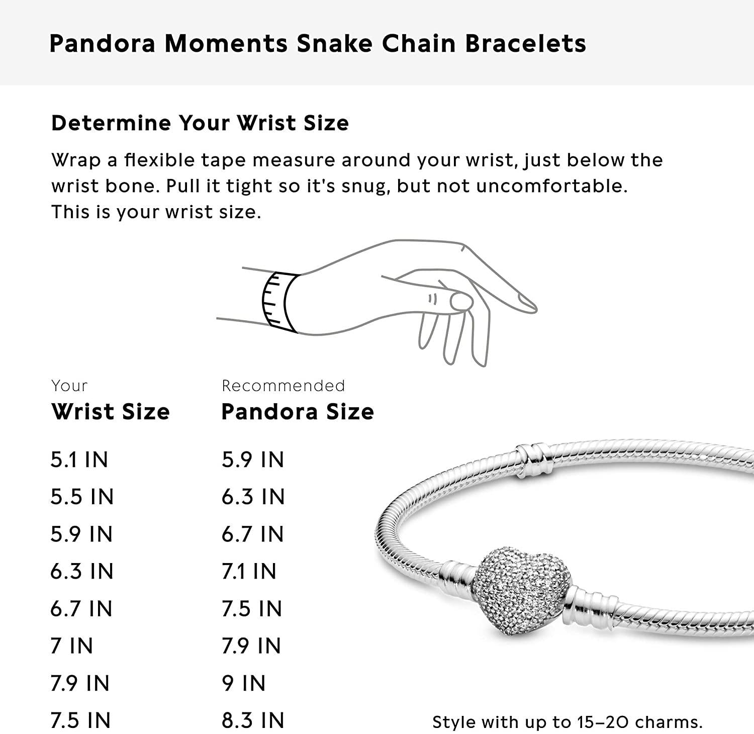 PANDORA Jewelry Moments Sparkling Heart Clasp Snake Chain Charm Cubic Zirconia Bracelet in Sterling Silver - JOY2ESpree