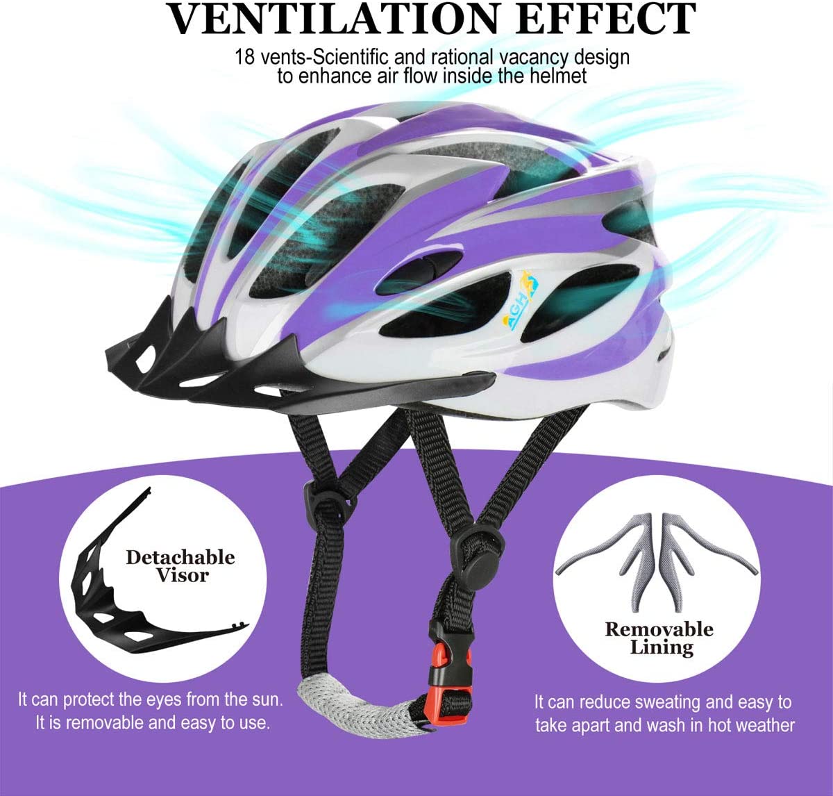 AGH Adult Adjustable Helmet,CPSC Certified for Mountain Road Bicycle Helmet with Detachable Visor for Men Women