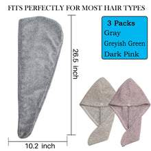
                        
                          Load image into Gallery viewer, Vinker 3 Pack Hair Towel Wrap, Microfiber Quick Drying Hair Towels, Bath Dryer Caps, Bath Hair Drying Towel, Quick Dryer Hat for Women Girls
                        
                      