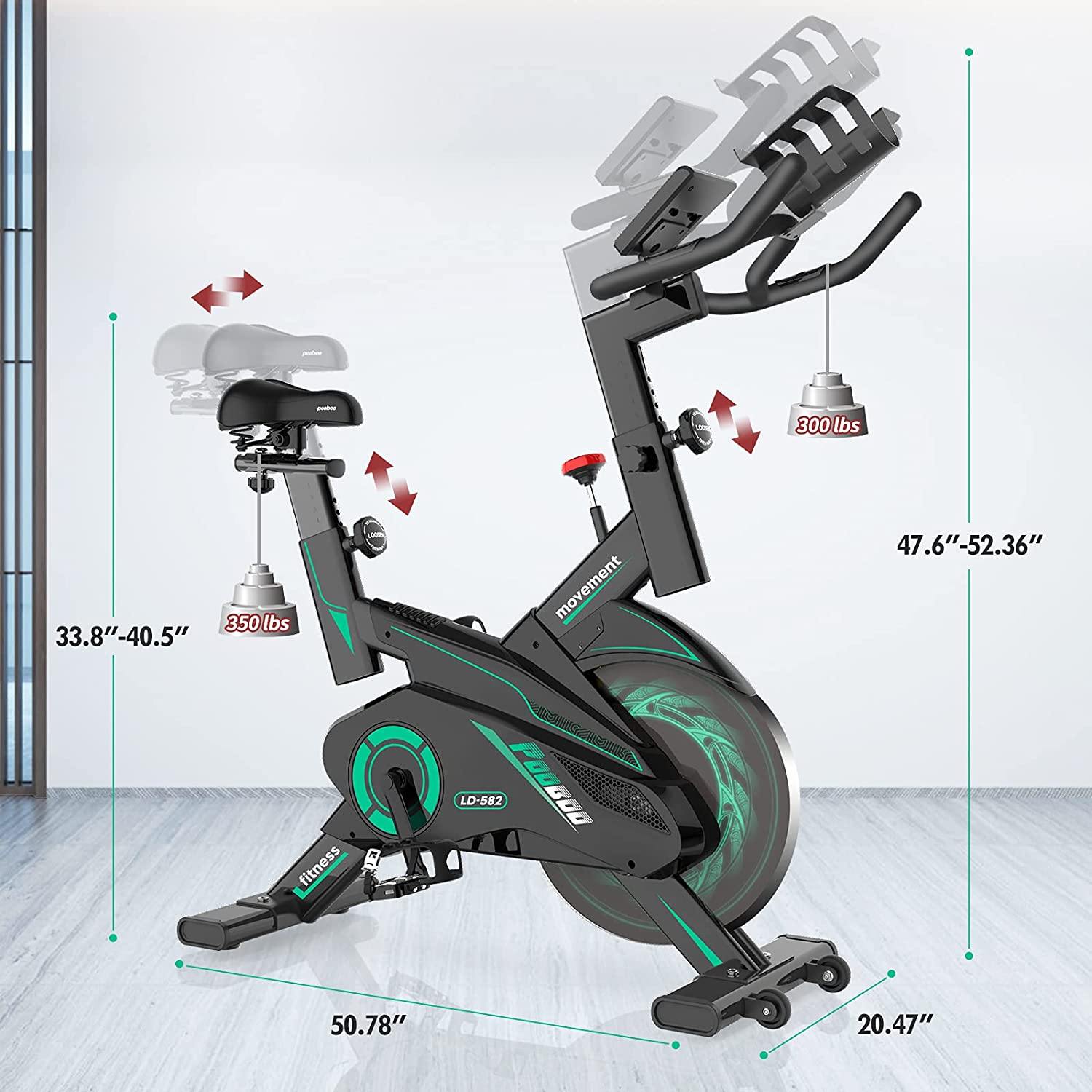 Pooboo Indoor Cycling Bike Belt Drive Exercise Bike Stationary with Comfortable Seat Cushion, Tablet Holder and LCD Monitor for Home Workout - JOY2ESpree