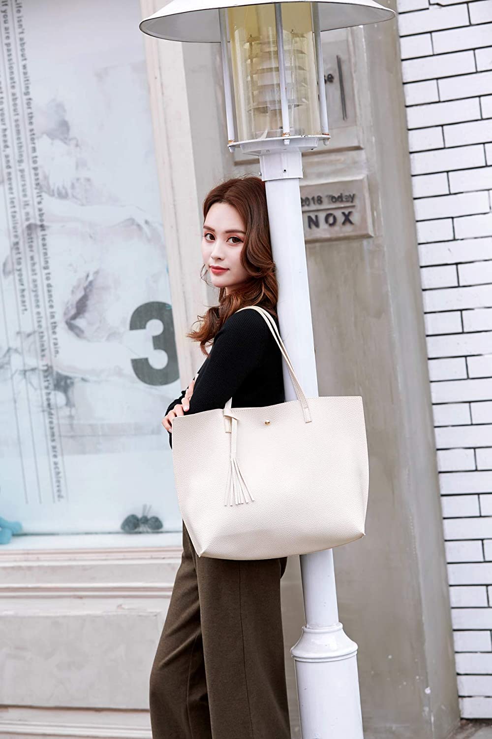 Women's Soft Faux Leather Tote Shoulder Bag from Dreubea, Big Capacity Tassel Handbag