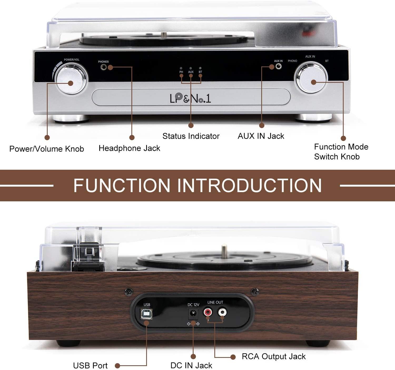 LP&No.1 Bluetooth Record Player with USB Play and Recording - JOY2ESpree