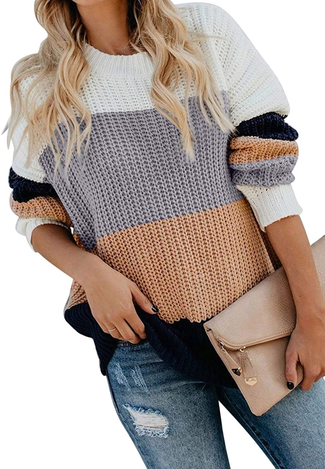 Dokotoo Womens Cute Soft Crewneck Long Sleeve Hollow Cable Knit Pullover Sweaters