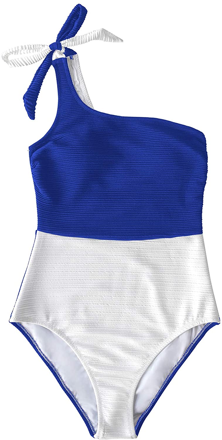 CUPSHE Women's One Piece Swimsuit Color Block One Shoulder Bowknot Bathing Suit
