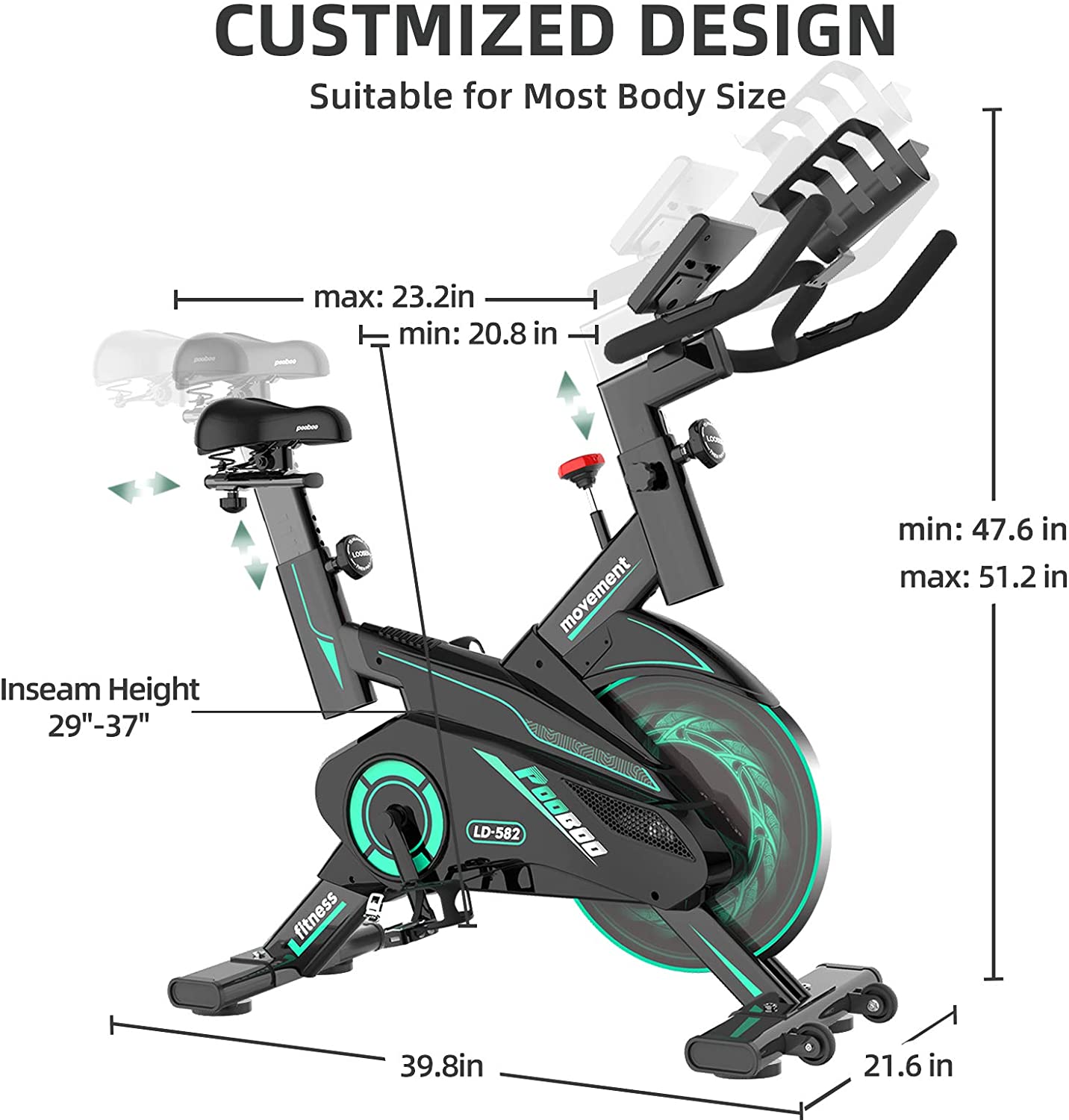 pooboo Exercise Bike, Heavy Duty Indoor Cycling Bike Stationary Belt Drive - JOY2ESpree