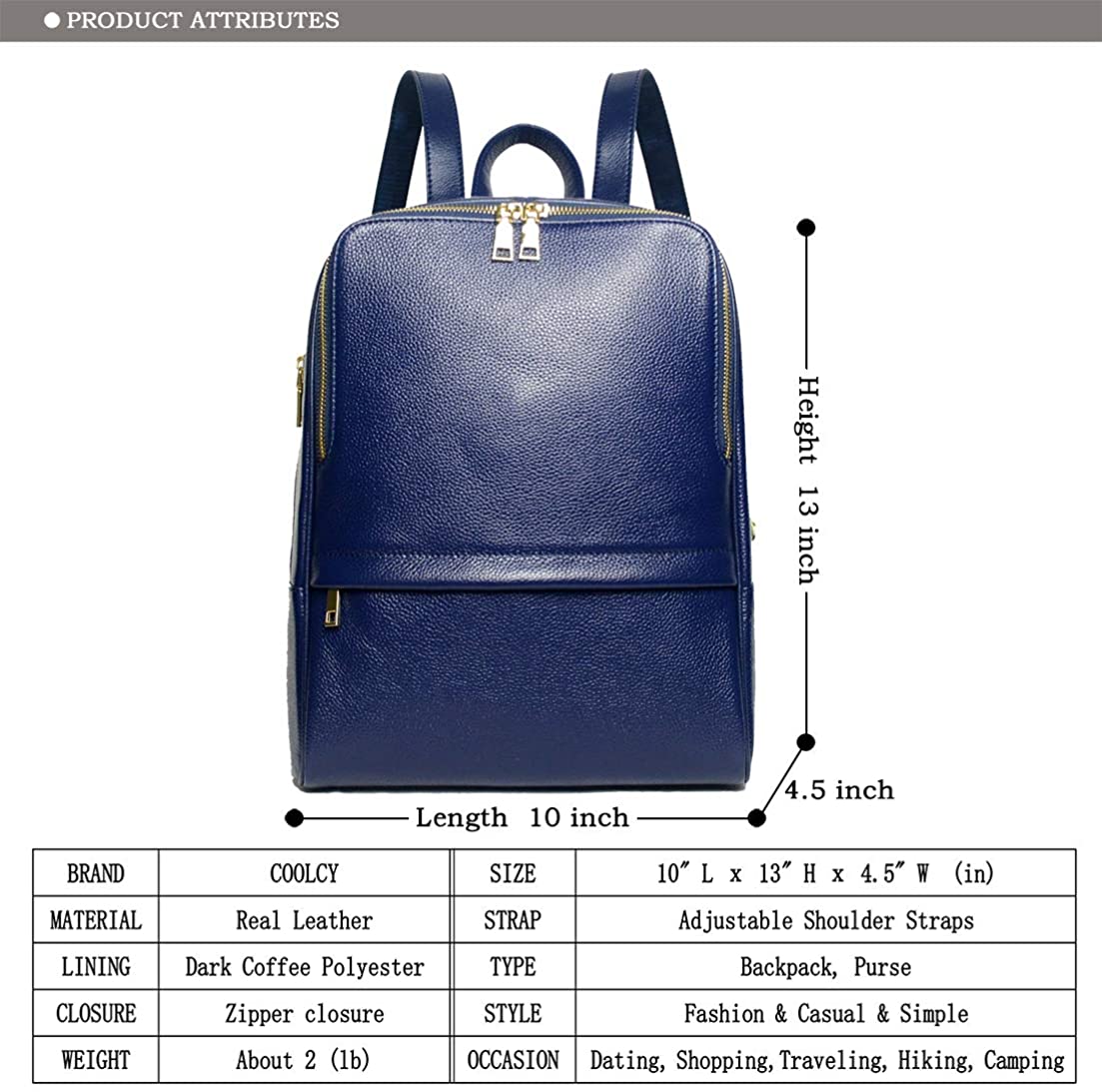 Coolcy Hot Style Women Real Genuine Leather Backpack Fashion Bag