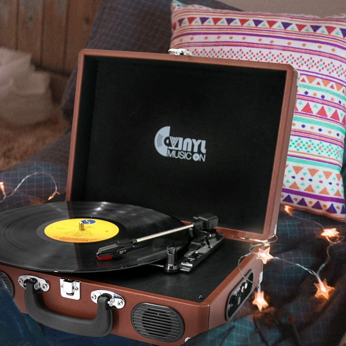 Retro Record Player for 33/45/78 RPM Vinyl Records,Bluetooth Belt-Drive Turntable - JOY2ESpree