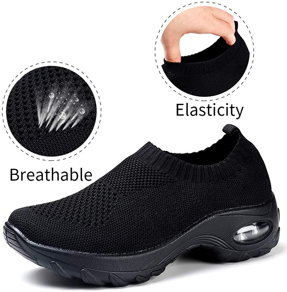 STQ Slip On Breathe Mesh Walking Shoes Women Fashion Sneakers Comfort Wedge Platform Loafers