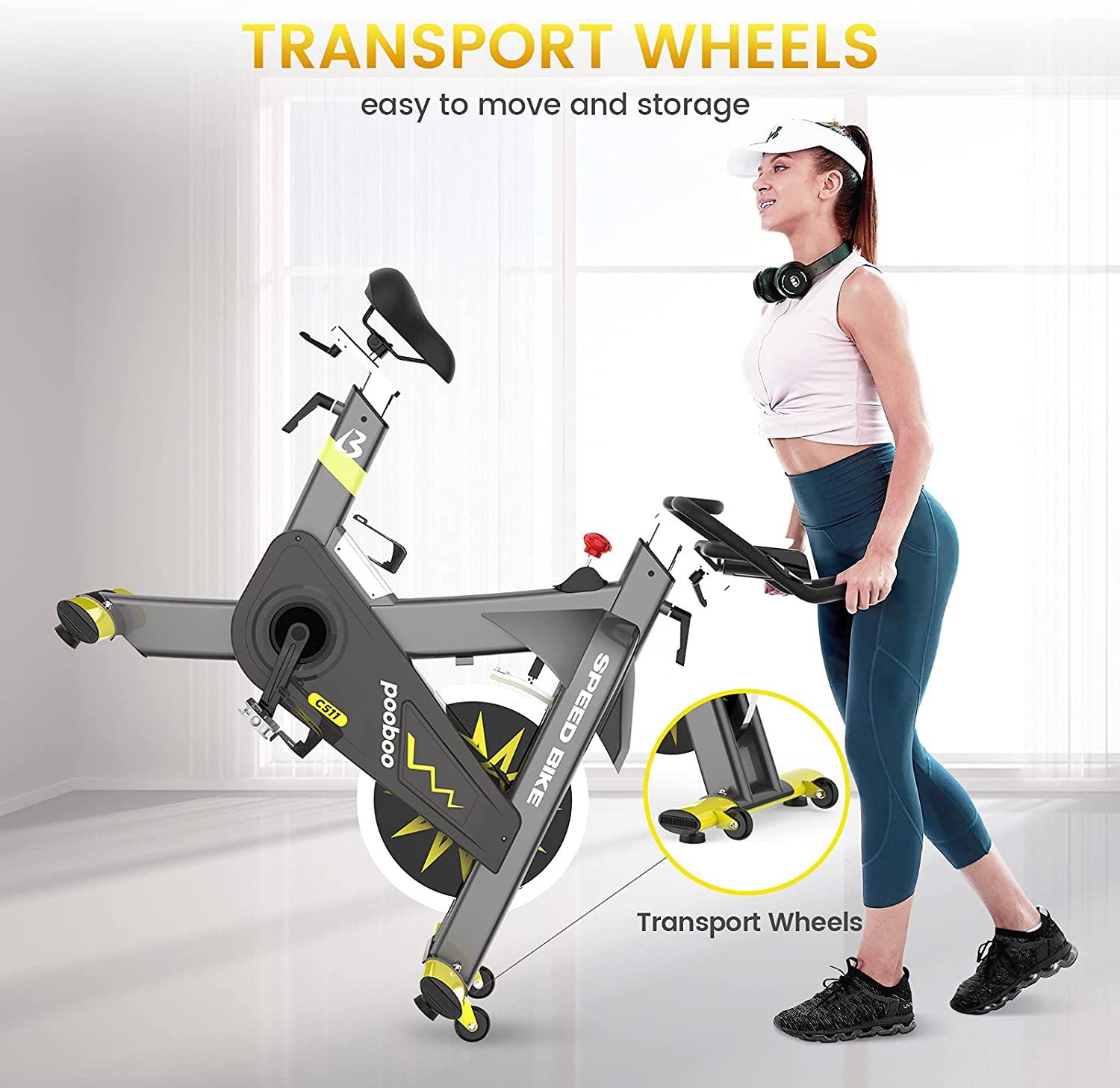 pooboo Exercise Bike Belt Driven Indoor Cycling Bike Commercial Standard Stationary Bike with 44lbs Flywheel for Professional Cardio Workout - JOY2ESpree