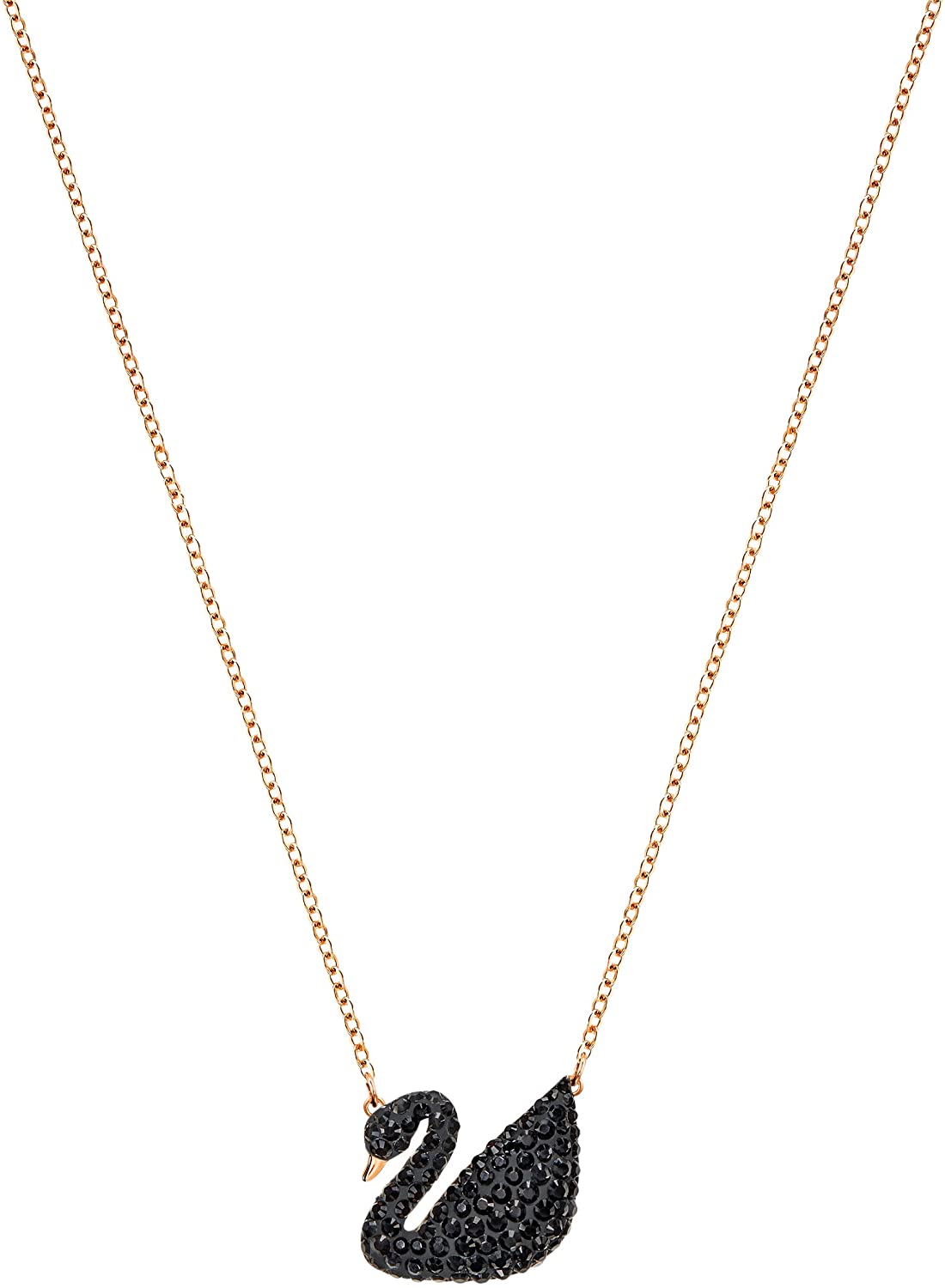 SWAROVSKI Women's Iconic Swan Jewelry Collection, Rose Gold Tone Finish, Black Crystals - JOY2ESpree