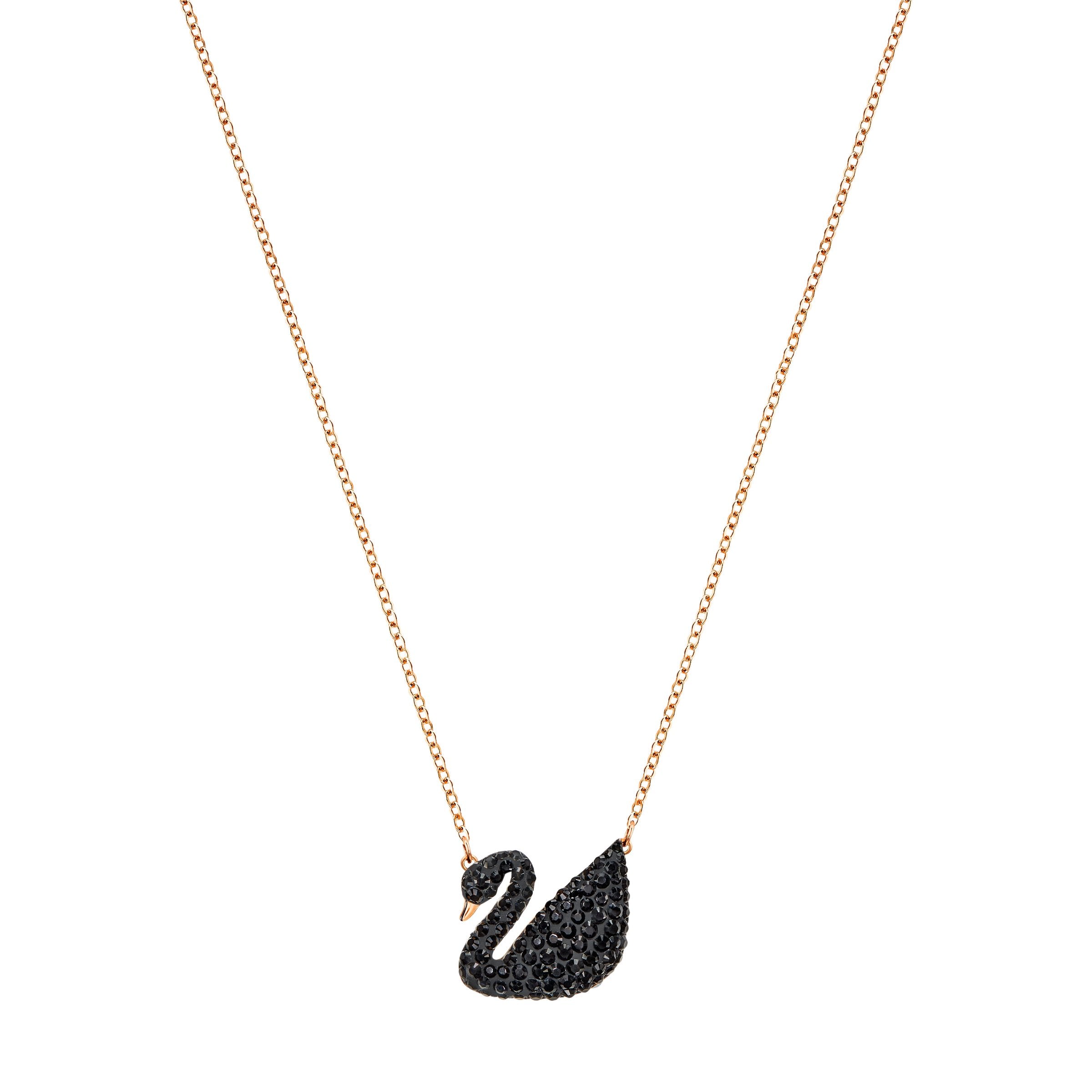 SWAROVSKI Women's Iconic Swan Jewelry Collection, Rose Gold Tone Finish, Black Crystals - JOY2ESpree