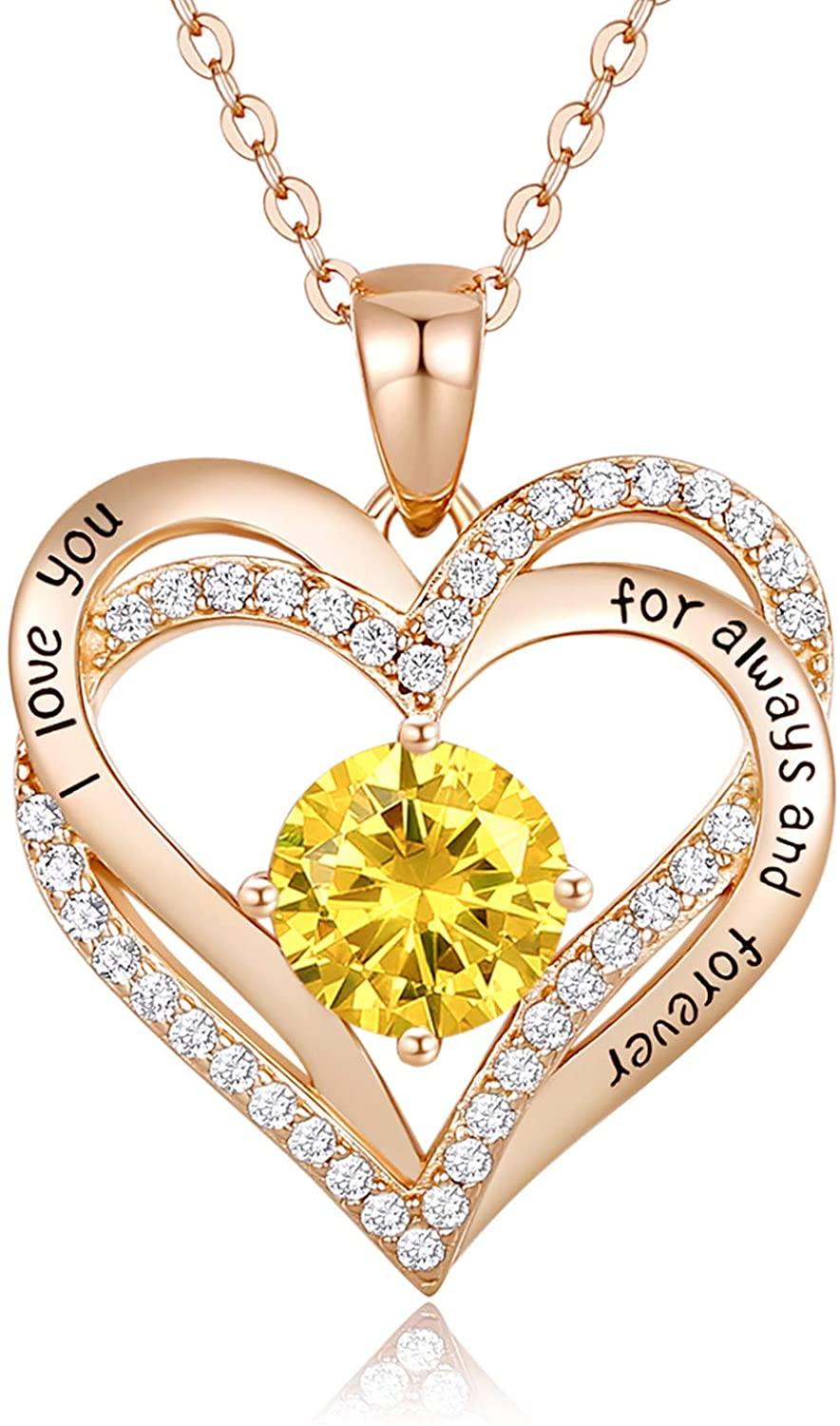 CDE Forever Love Heart Women Necklace 925 Sterling Silver Rose Gold Plated Birthstone Pendant Necklaces for Women - JOY2ESpree
