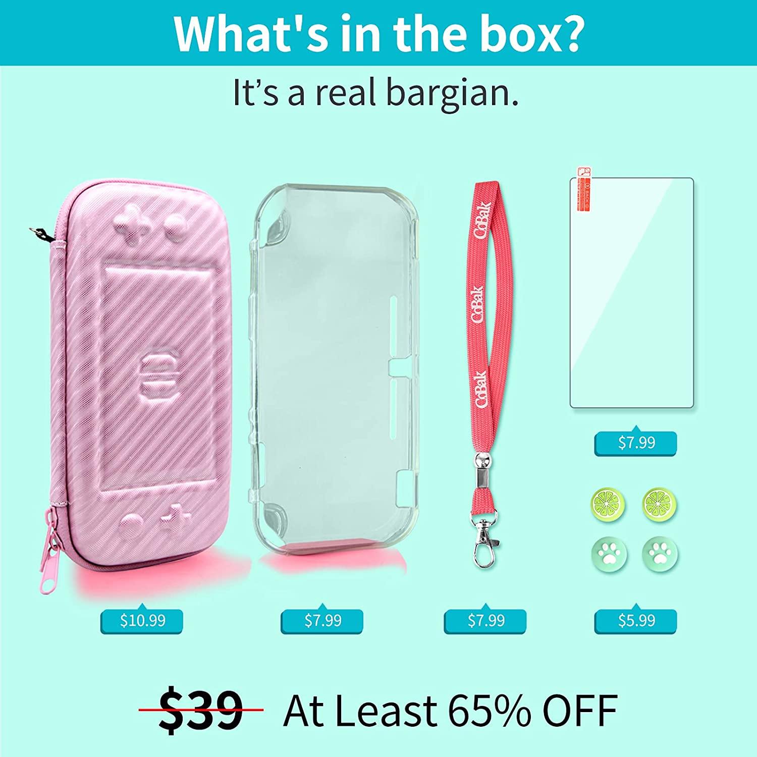 CoBak Carrying Case for Nintendo Switch Lite - with 1 Screen Protector, 1 Grip Case and 4 Thumb Grip Caps. - JOY2ESpree