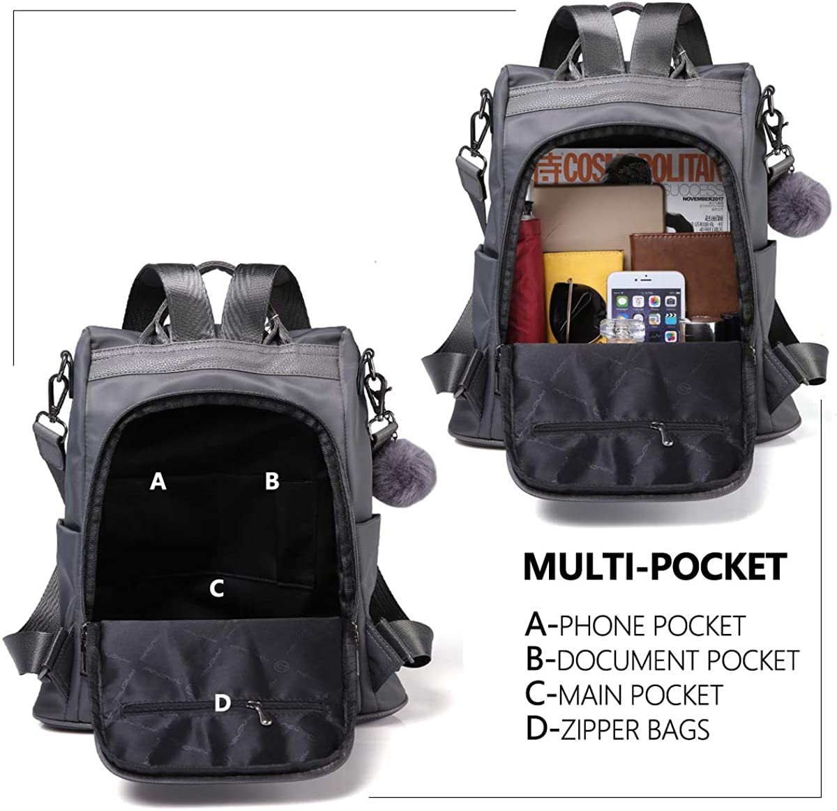 Women Backpack Purse Waterproof Nylon Anti-theft Rucksack Lightweight Shoulder Bag