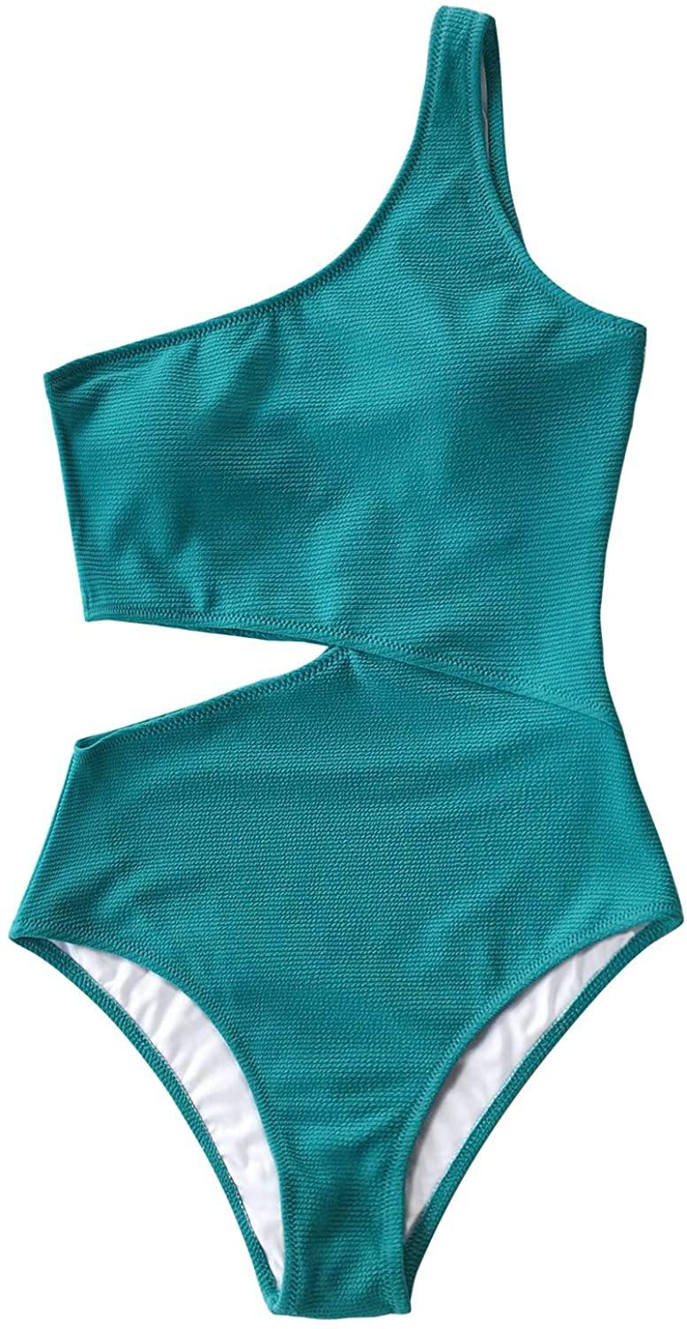 CUPSHE Women's One Piece Swimsuit One Shoulder Cut Out Ribbed Swimwear Bathing Suits - JOY2ESpree