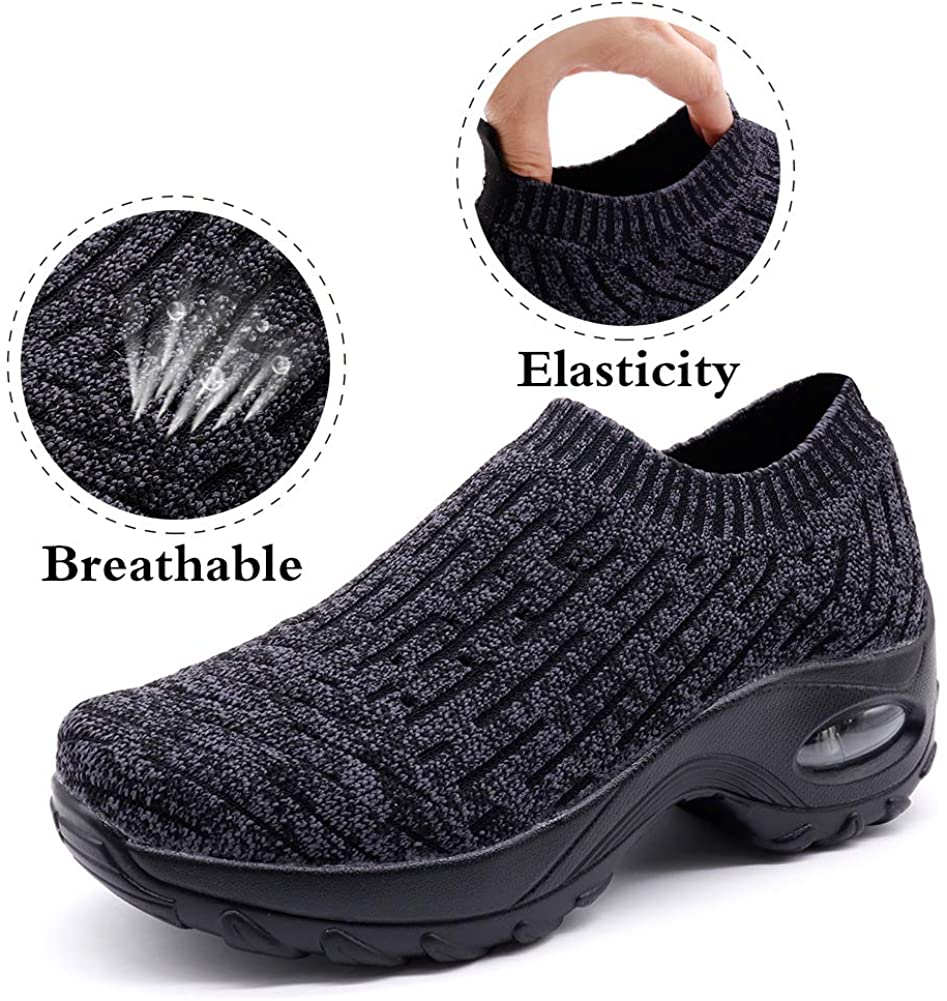 STQ Slip On Breathe Mesh Walking Shoes Women Fashion Sneakers Comfort Wedge Platform Loafers