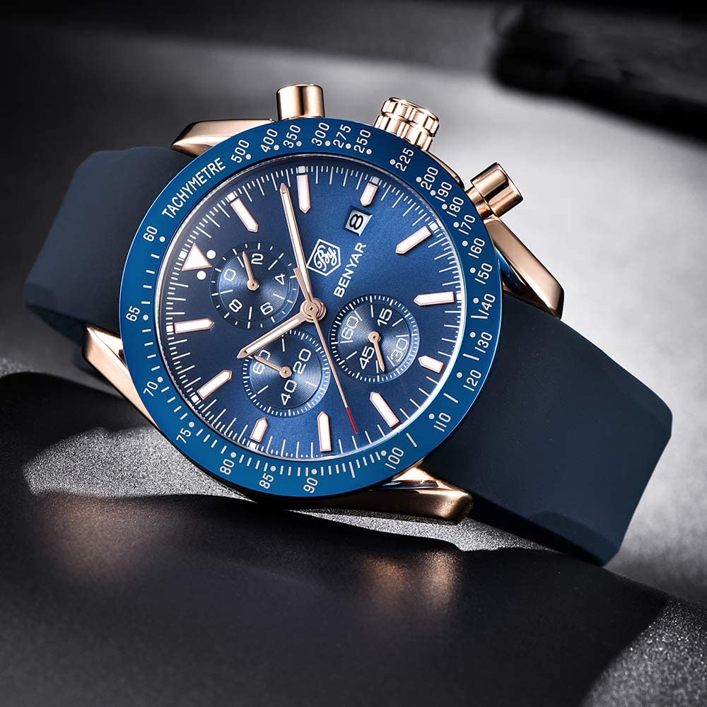 BENYAR Chronograph Mens Watch Quartz Movement 30M Waterproof | Leather Watch Strap