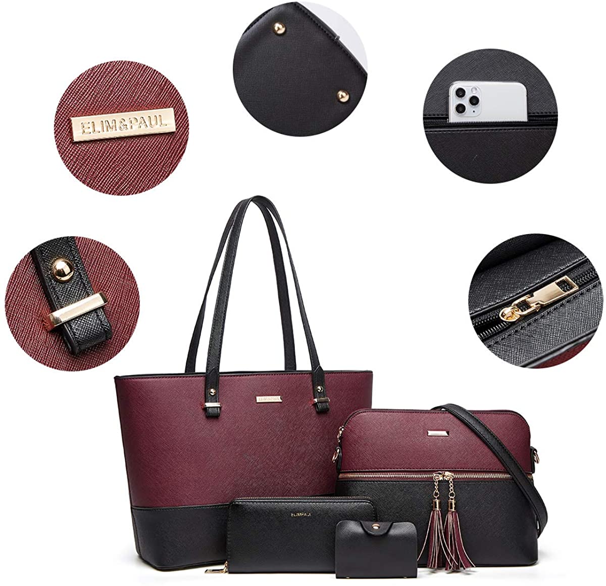 Women Fashion Handbags Wallet Tote Bag Shoulder Bag Top Handle Satchel Purse Set 4pcs