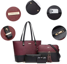 
                        
                          Load image into Gallery viewer, Women Fashion Handbags Wallet Tote Bag Shoulder Bag Top Handle Satchel Purse Set 4pcs
                        
                      