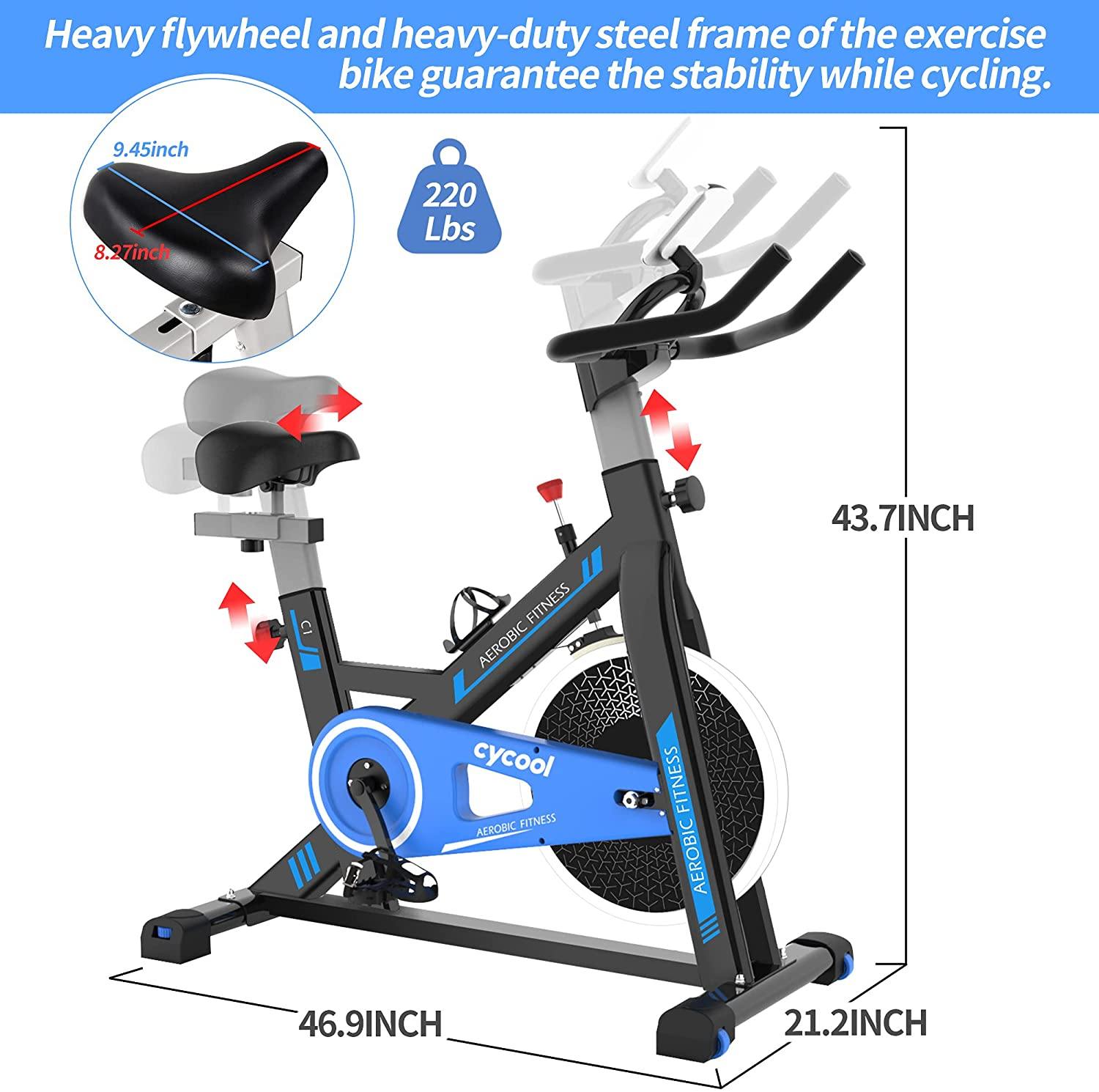 cycool Exercise Bike Indoor Cycling Bike Stationary Workout Bike Fitness Training Bikes with Phone Stand LCD Monitor Comfortable Seat Cushion - JOY2ESpree