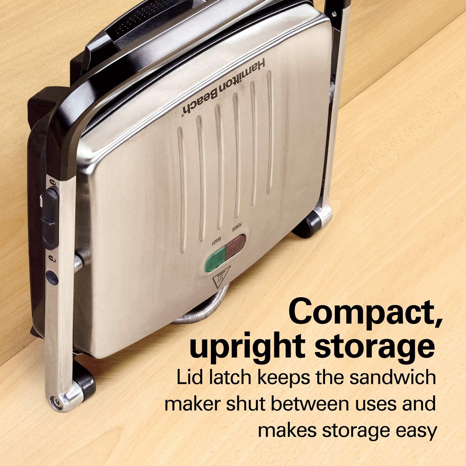 Hamilton Beach Panini Press, Sandwich Maker & Electric Indoor Grill, Upright Storage, Nonstick Easy Clean Grids, Stainless Steel (25410) - JOY2ESpree