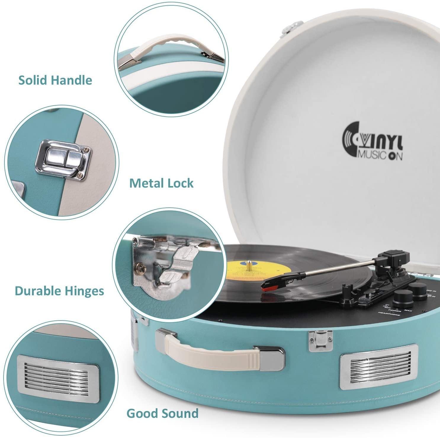 Bluetooth Record Player 3 Speed Craftmanship Turntable with Built-in Premium Speakers Support USB Playback/Recording (Black)… - JOY2ESpree