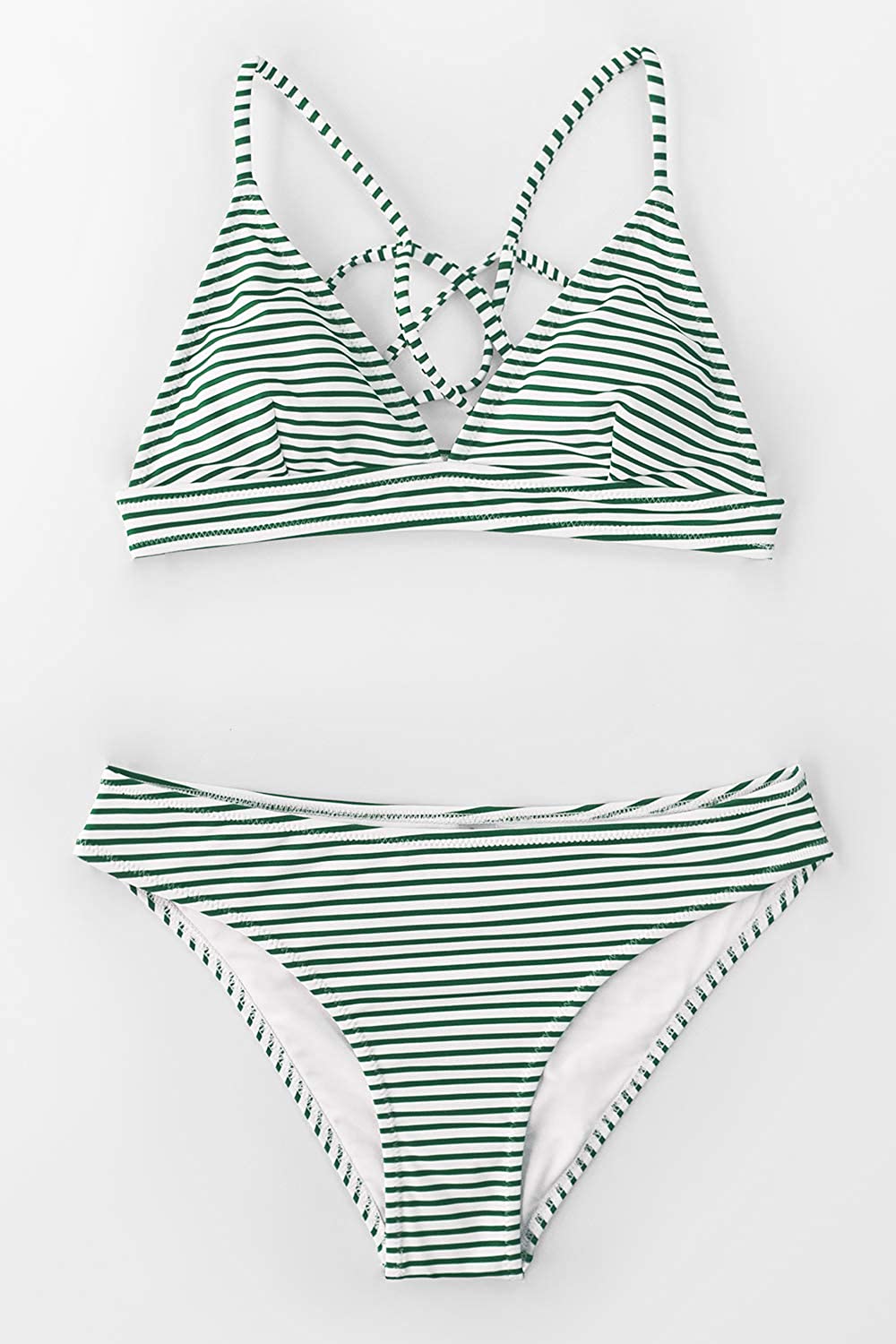 CUPSHE Women’s Bikini Swimsuit Stripe V Neck Back Cross Two Piece Bathing Suit