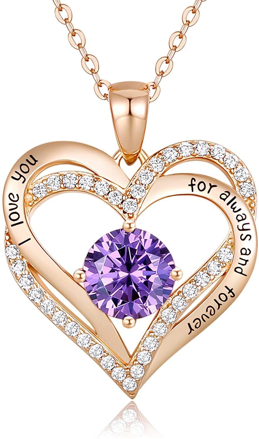 CDE Forever Love Heart Women Necklace 925 Sterling Silver Rose Gold Plated Birthstone Pendant Necklaces for Women - JOY2ESpree