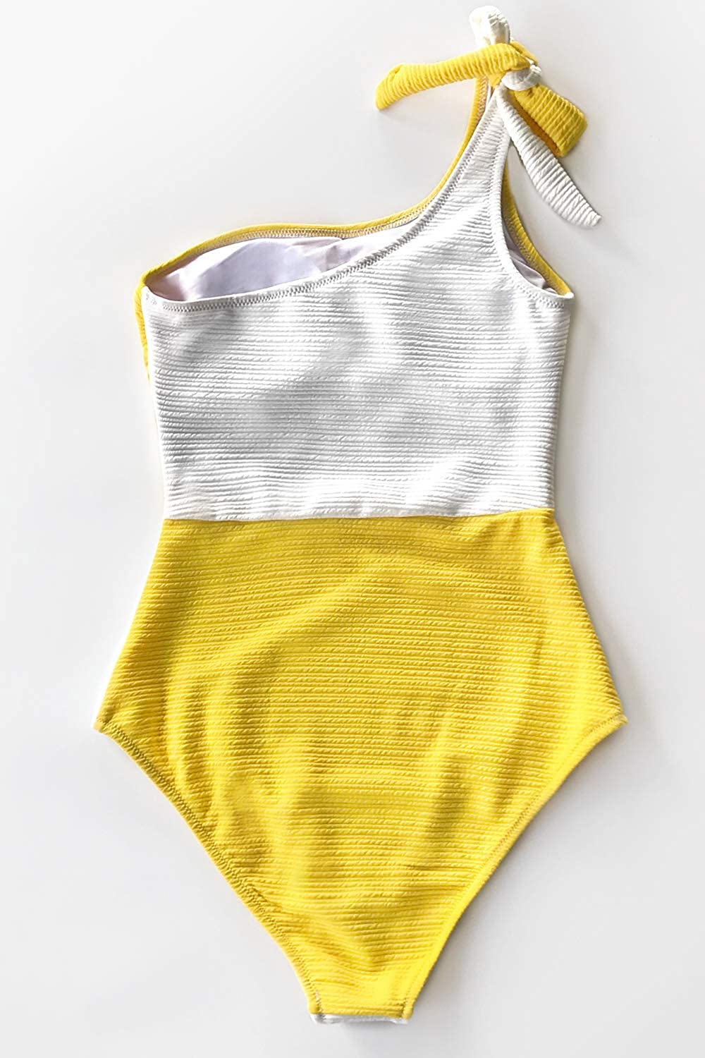 CUPSHE Women's One Piece Swimsuit Color Block One Shoulder Bowknot Bathing Suit