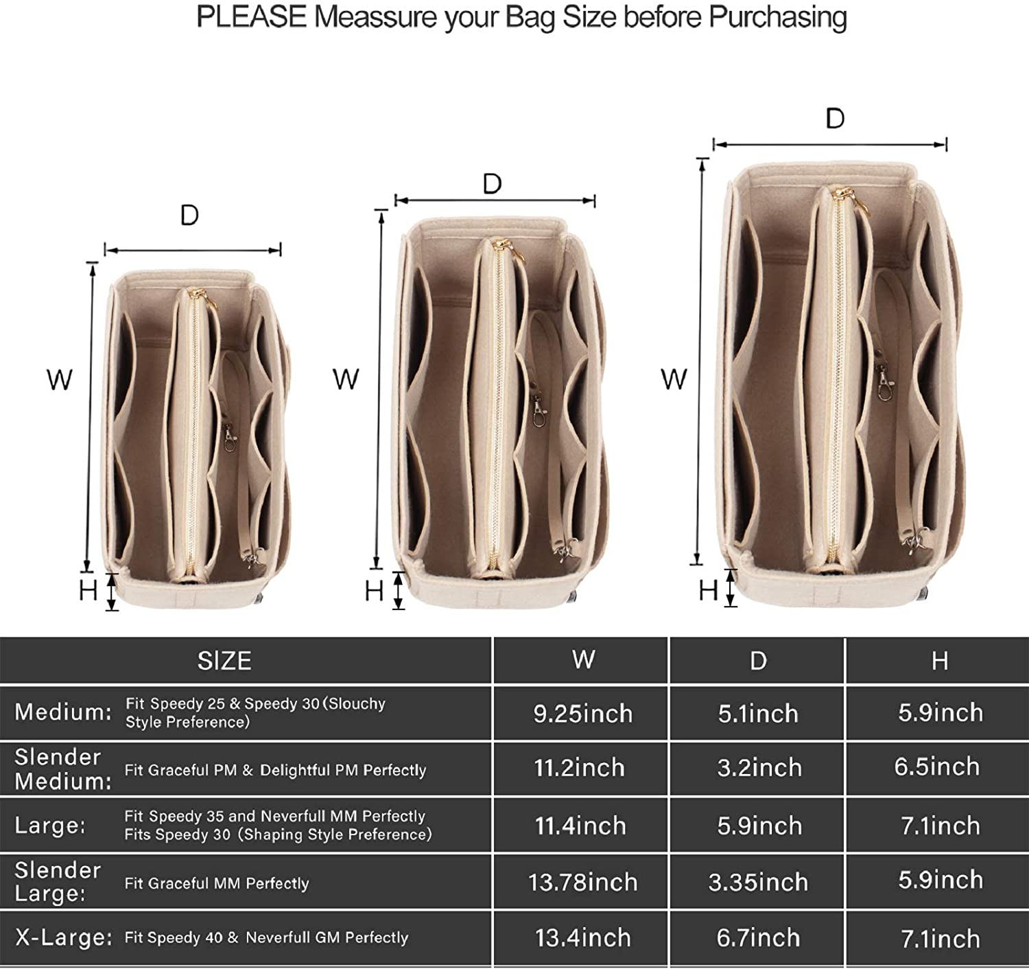 Purse Organizer Insert, Bag Organizer, Bag in Bag, Perfect for Speedy Neverfull and More, 5 Size (X-Large, Black)