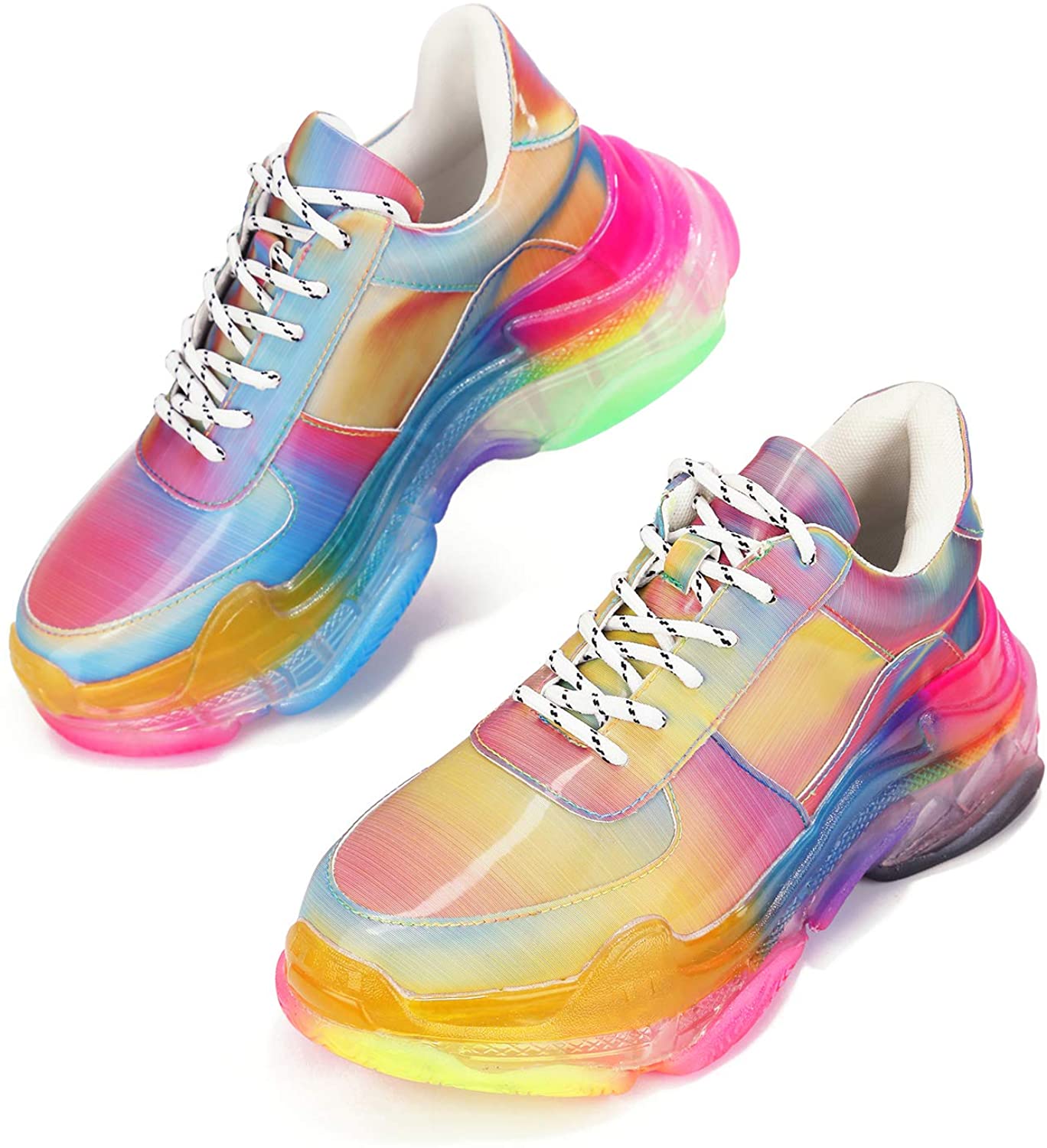 Cape Robbin Presents MDT Cyber Sneakers for Women, Wedge Fashion Sneaker Shoes for Women with Chunky Block Heels