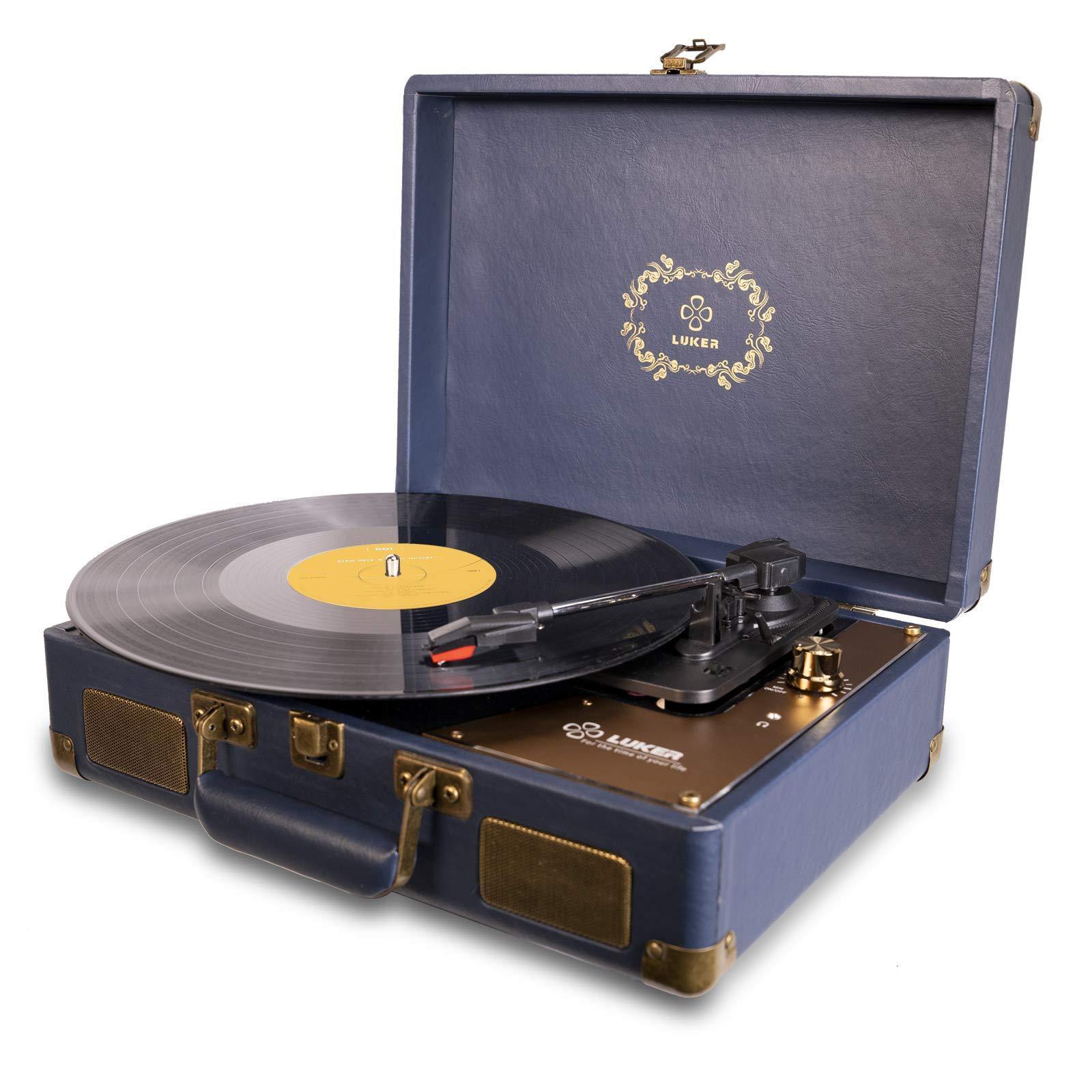 Record Player, LUKER Portable Suitcase Bluetooth Turntable for Vinyl Record - JOY2ESpree