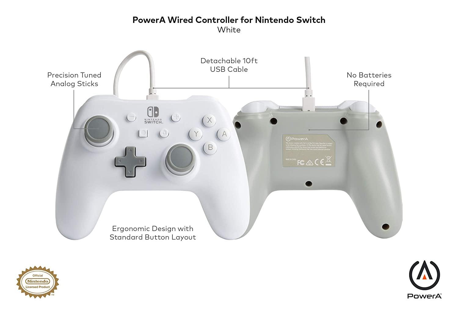 PowerA Enhanced Wired Controller for Nintendo Switch - Mario White, Gamepad, Wired Video Game Controller, Gaming Controller - Nintendo Switch - JOY2ESpree