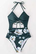 
                        
                          Load image into Gallery viewer, CUPSHE Women's Black Floral Print Halter Cutout High Waist One Piece Swimsuit
                        
                      