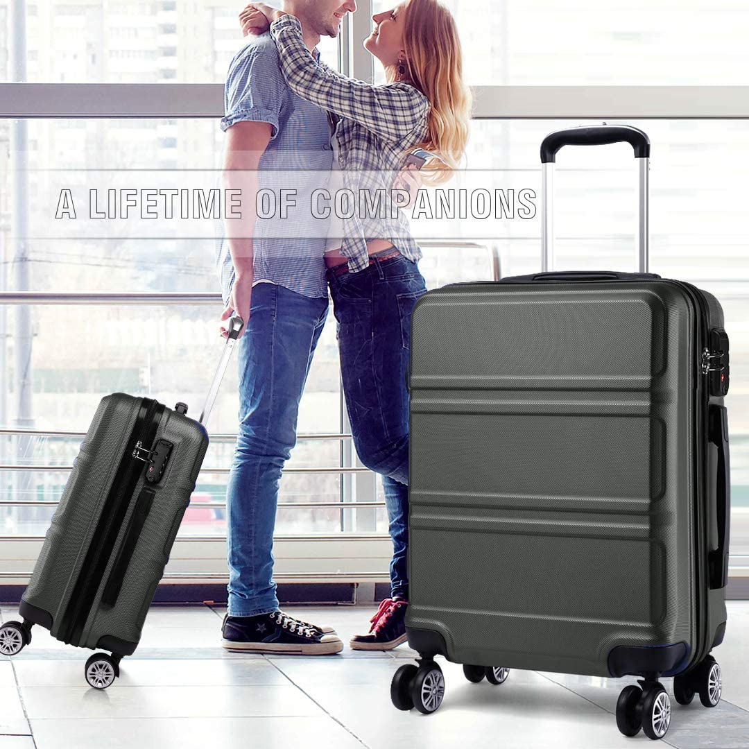 Kono 3 Pieces Luggage Set Hard Shell with Spinner Wheels Lightweight Rolling Suitcases Set with YKK Dual Zipper TSA Lock for Travel (Grey)